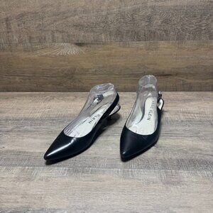 Anne Klein Black Leather Kitten Slingback Pump Women's Size 8